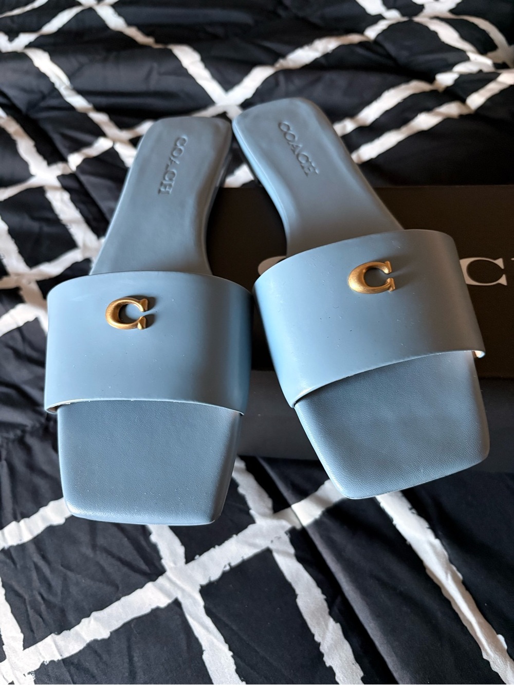 Coach Sculpt Calth Fl 3 Sand Blue Sandals US 8.5 B Like New